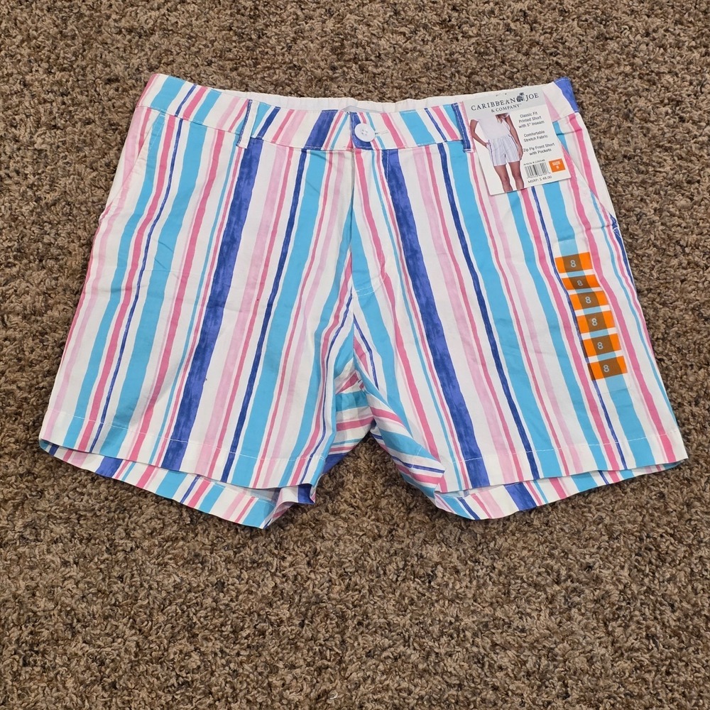 NWT Caribbean Joe Shorts Womens Multicolor Printed Size 8 Classic Fit 5"‎ Inseam